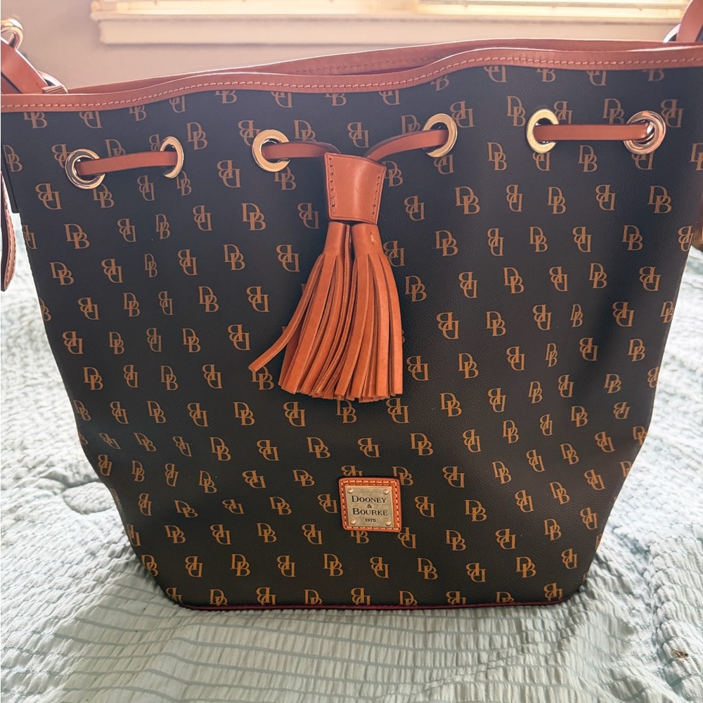 Dooney & Bourke Brown Signature Blakely Drawstring Tote